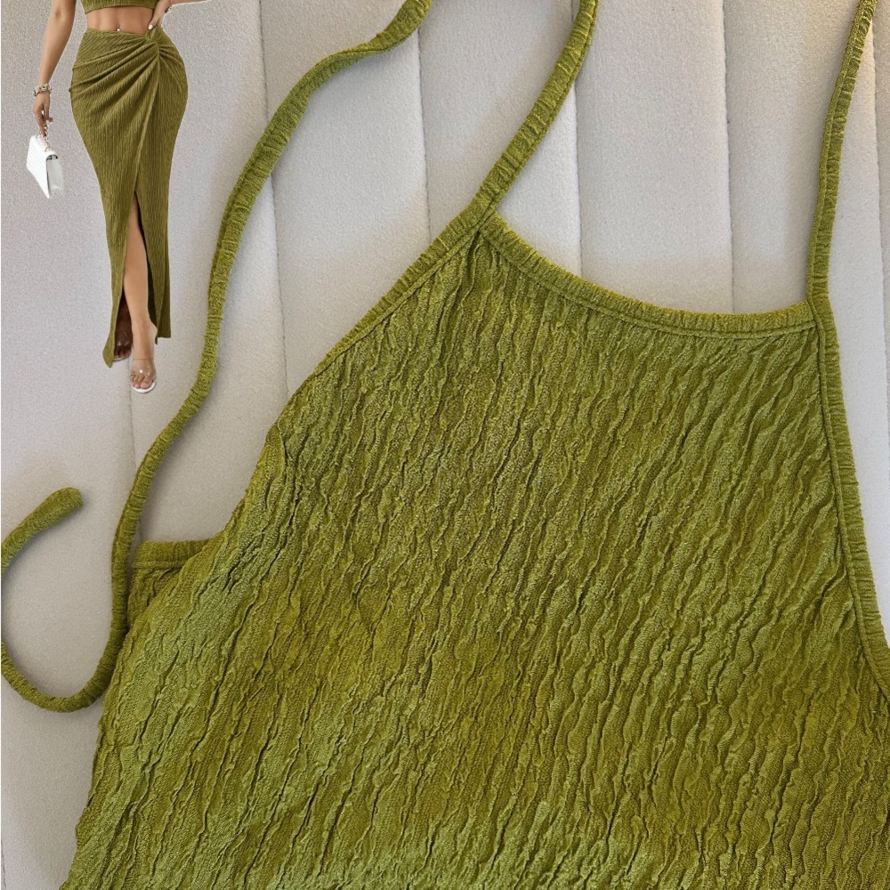 Green Textured Skirt Set